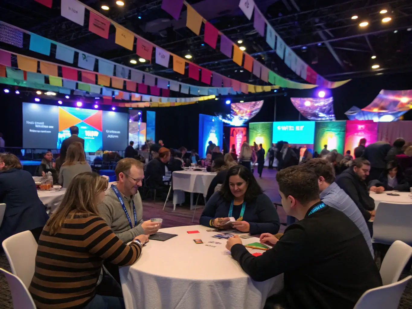 A vibrant conference hall filled with attendees networking and engaging in discussions at a food and beverage industry event in London.