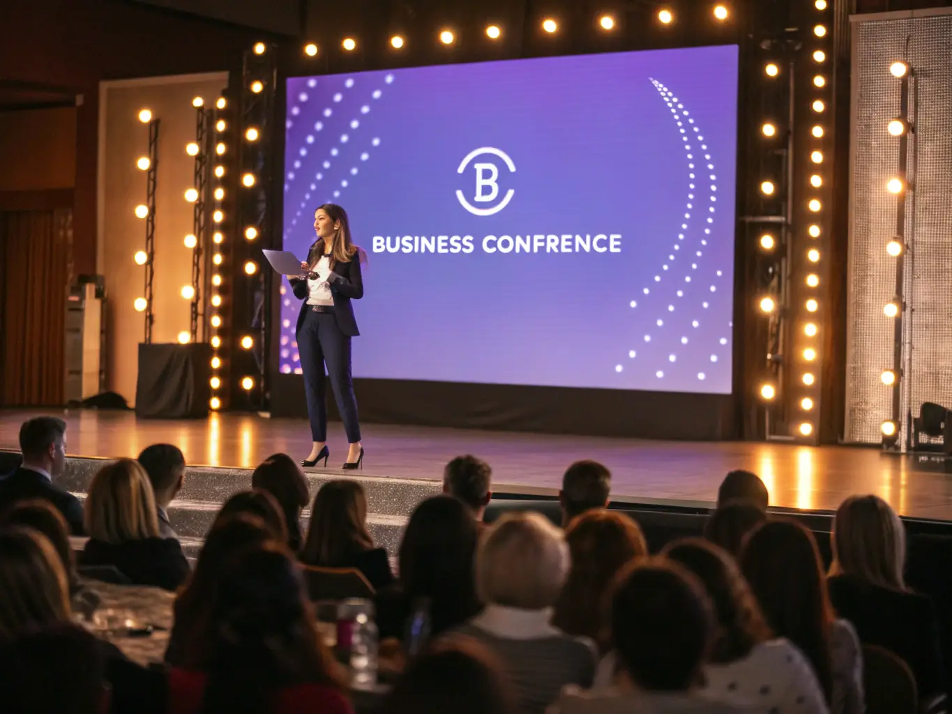 A photograph of a speaker presenting at a nougatlab conference, highlighting the quality of speakers and presentations.